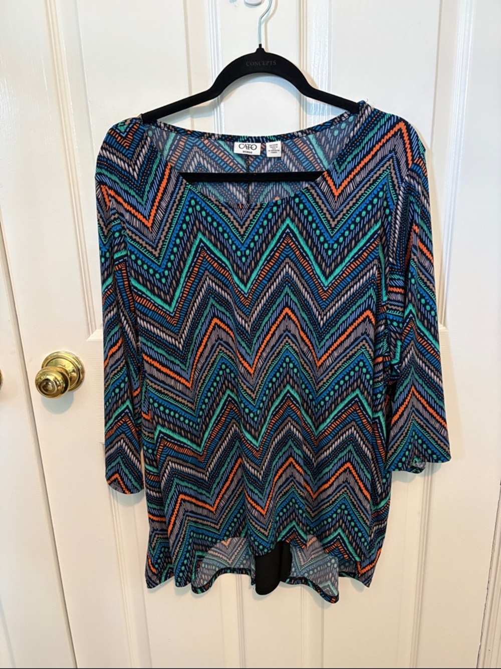 Cato Chevron Print Tunic in Navy, Teal, Coral
